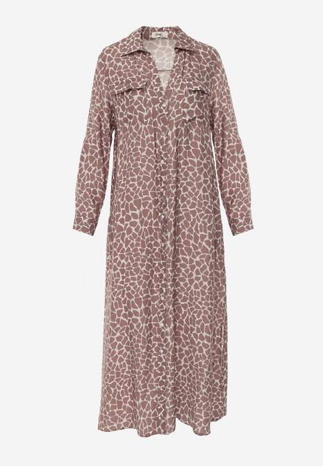 Beżowa Sukienka z Wiskozą o Koszulowym Kroju w Giraffe Print Braloria 6