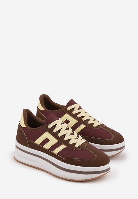 Brązowe Sneakersy na Platformie z Geometrycznym Motywem Hippiopis 5