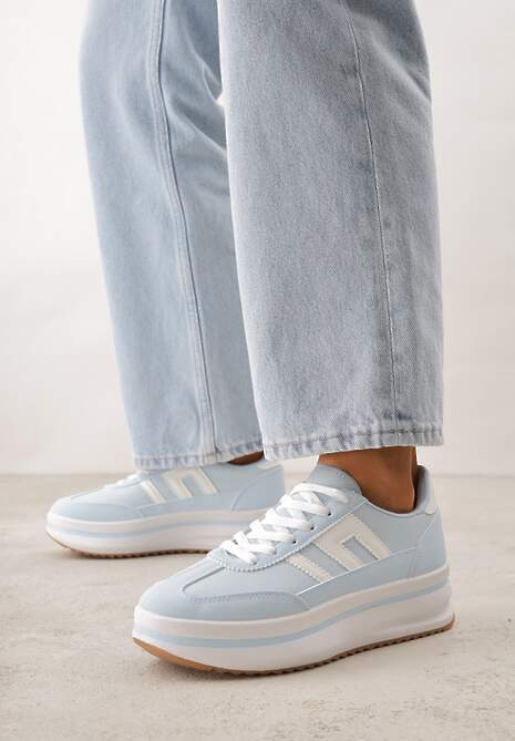 Jasnoniebieskie Sneakersy na Platformie z Geometrycznym Motywem Hippiopis