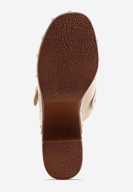 Beżowe Klapki na Słupku w Stylu Chodaków z Klamrami i Nitami Semelaia 7