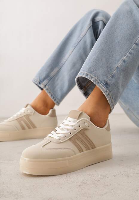 Beżowe Sneakersy w Stylu Klasycznych Tenisówek na Grubej Podeszwie Yenoinne