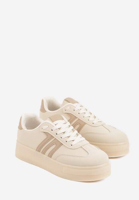 Beżowe Sneakersy w Stylu Klasycznych Tenisówek na Grubej Podeszwie Yenoinne 5