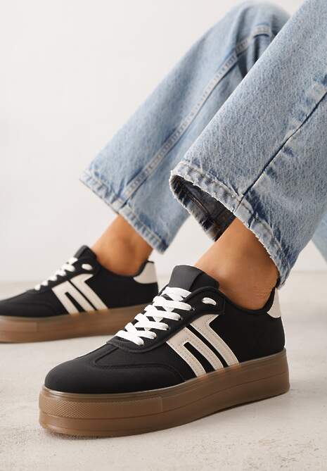 Czarne Sneakersy w Stylu Klasycznych Tenisówek na Grubej Podeszwie Yenoinne