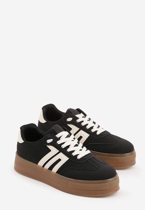 Czarne Sneakersy w Stylu Klasycznych Tenisówek na Grubej Podeszwie Yenoinne 5
