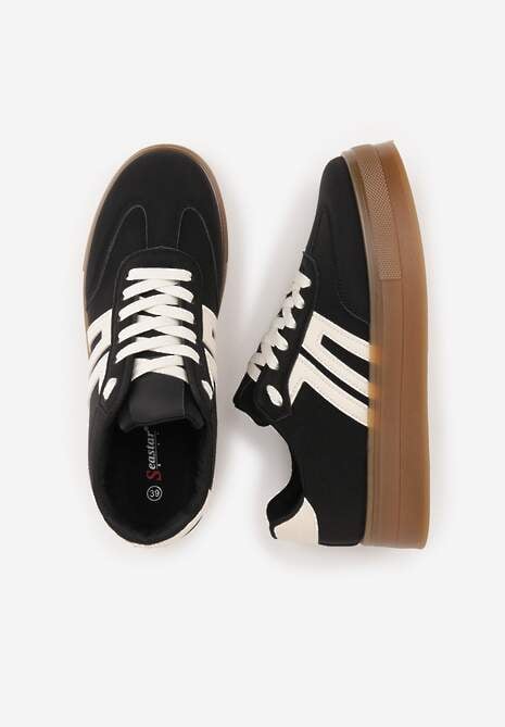 Czarne Sneakersy w Stylu Klasycznych Tenisówek na Grubej Podeszwie Yenoinne 6