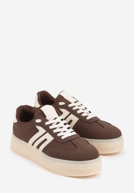 Brązowe Sneakersy w Stylu Klasycznych Tenisówek na Grubej Podeszwie Yenoinne 5