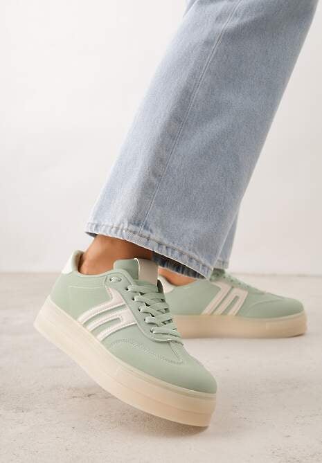 Zielone Sneakersy w Stylu Klasycznych Tenisówek na Grubej Podeszwie Yenoinne