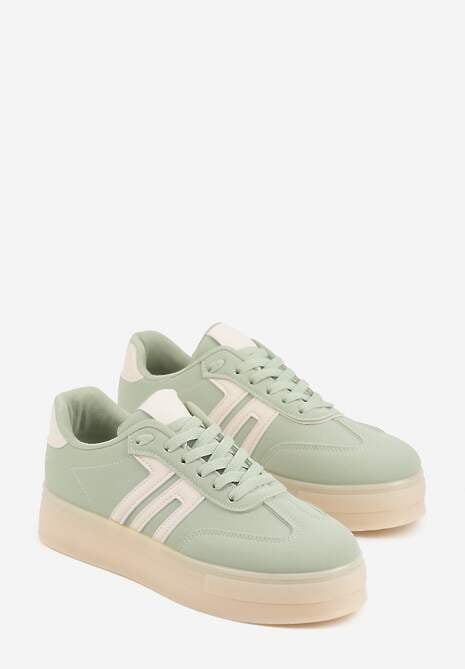 Zielone Sneakersy w Stylu Klasycznych Tenisówek na Grubej Podeszwie Yenoinne 5