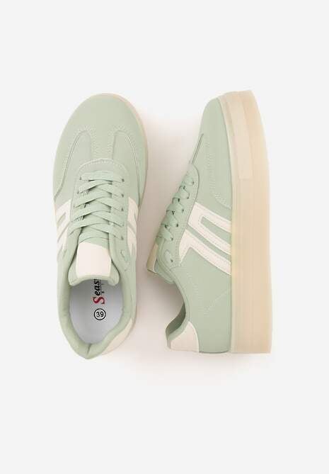 Zielone Sneakersy w Stylu Klasycznych Tenisówek na Grubej Podeszwie Yenoinne 6