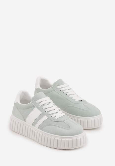 Zielone Sneakersy na Tłoczonej Platformie Ozdobione Dwoma Paskami Hesaia 5