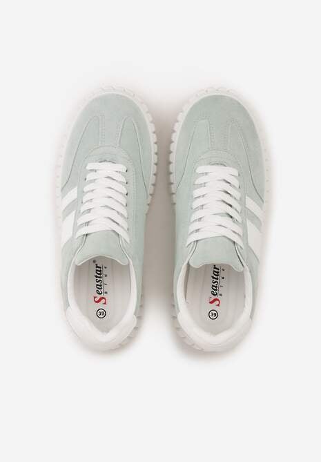 Zielone Sneakersy na Tłoczonej Platformie Ozdobione Dwoma Paskami Hesaia 6