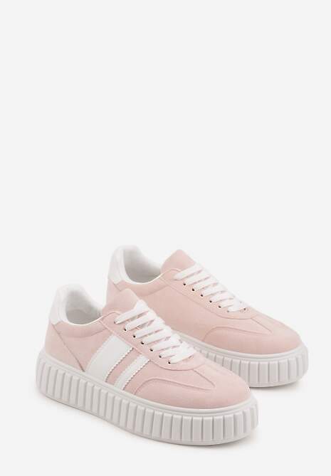 Różowe Sneakersy na Tłoczonej Platformie Ozdobione Dwoma Paskami Hesaia 5