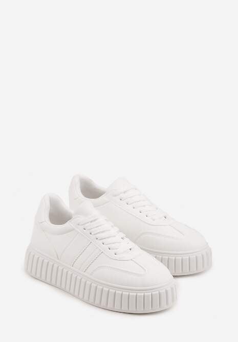 Białe Sneakersy na Tłoczonej Platformie Ozdobione Dwoma Paskami Hesaia 5