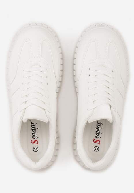 Białe Sneakersy na Tłoczonej Platformie Ozdobione Dwoma Paskami Hesaia 6