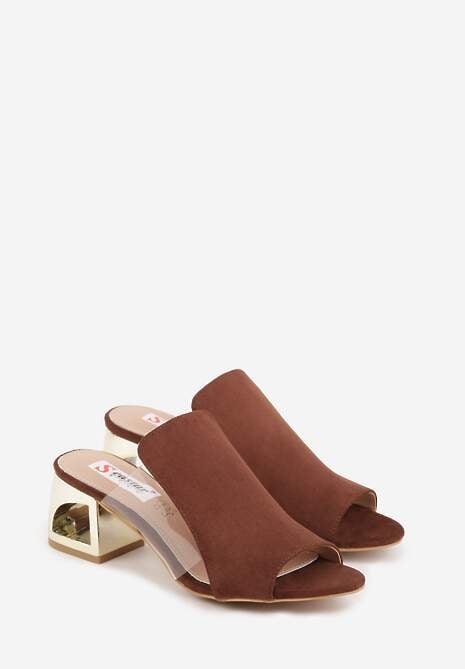 Brązowe Transparentne Klapki na Słupku z Wkładką ze Skóry Naturalnej Neveliza 5