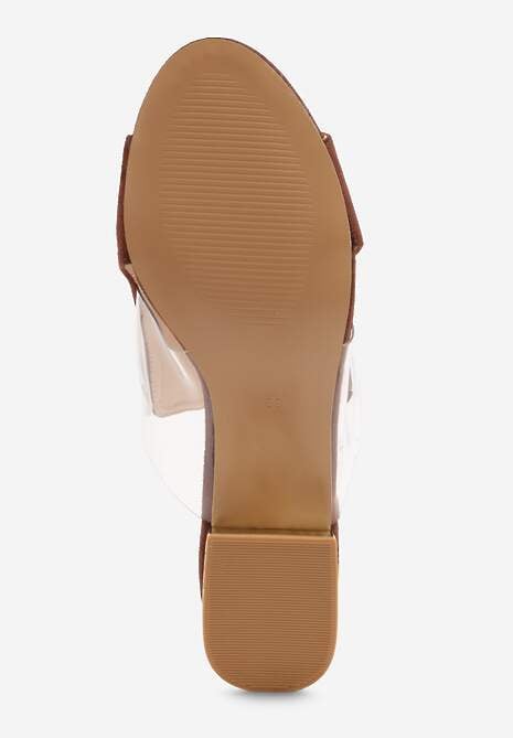 Brązowe Transparentne Klapki na Słupku z Wkładką ze Skóry Naturalnej Neveliza 7