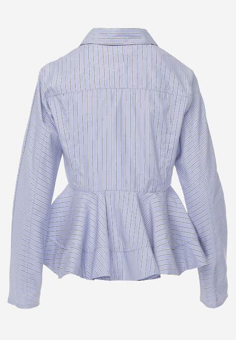 Niebieska Koszula z Baskinką z Bawełną Zdobiona Wzorem w Drobne Paski Merithara 7