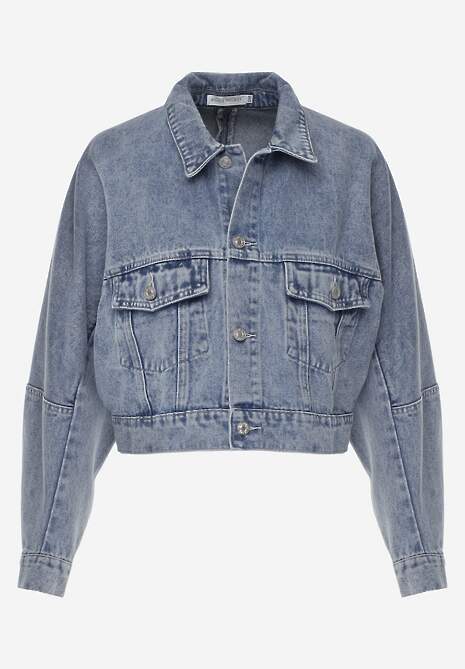 Niebieska Kurtka Jeansowa z Bawełny Typu Crop Bomber Jacket  Veloma 6