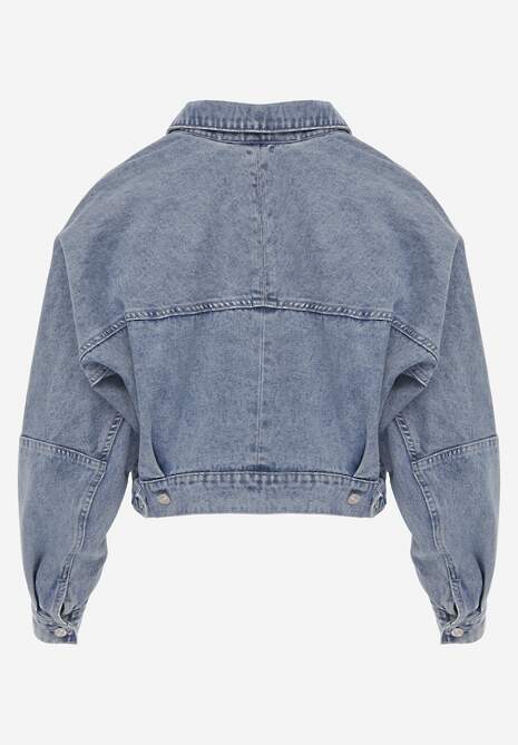 Niebieska Kurtka Jeansowa z Bawełny Typu Crop Bomber Jacket  Veloma 7