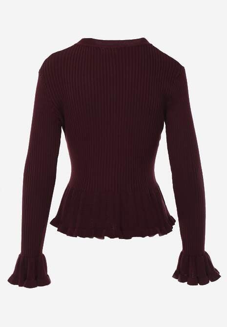 Fioletowy Wiskozowy Kardigan w Prążki z Falbankami i Guzikami z Cyrkoniami Danareia 7