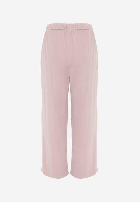 Różowe Szerokie Spodnie Wiskozą Bawełną i Elastyczną Talią ze  Sznurkiem Arkinae 7