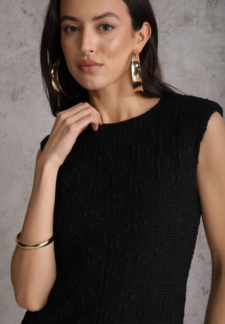 Czarna Ażurowa Sukienka z Transparentnym Dołem i Usztywnionymi Ramionami Semiris 5