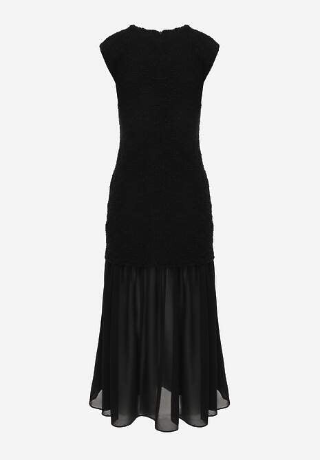 Czarna Ażurowa Sukienka z Transparentnym Dołem i Usztywnionymi Ramionami Semiris 7