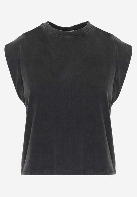Czarny Top z Bawełny w Stylu Grunge z Szeroką Linią Ramion Tezorea 6