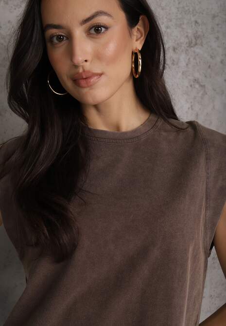 Brązowy Top z Bawełny w Stylu Grunge z Szeroką Linią Ramion Tezorea 5