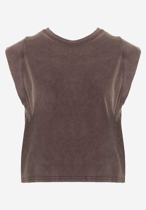 Brązowy Top z Bawełny w Stylu Grunge z Szeroką Linią Ramion Tezorea 6
