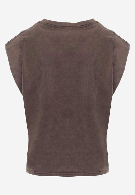 Brązowy Top z Bawełny w Stylu Grunge z Szeroką Linią Ramion Tezorea 7