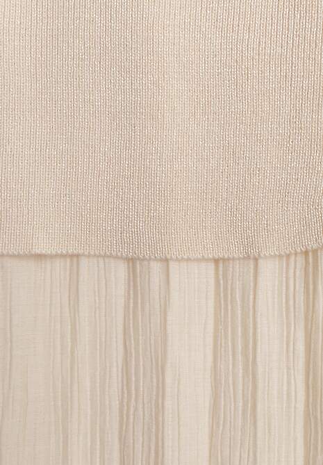Beżowa Dzianinowa Sukienka z Wiskozą Zdobiona Podszewką i Paskiem z Klamrą Arkilia 6