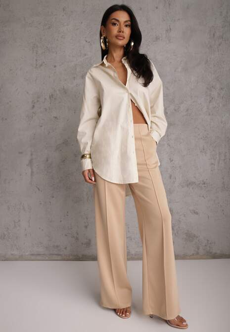 Beżowe Bawełniano-Wiskozowe Spodnie o Eleganckim Kroju w Kant Tinawre