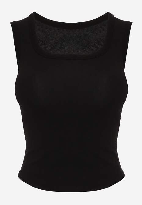 Czarny Wiskozowy Top Dopasowany z Kwadratowym Dekoltem Bez Rękawów Bilincja 6