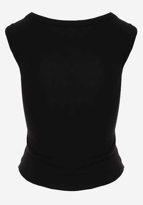 Czarny Wiskozowy Top Dopasowany z Kwadratowym Dekoltem Bez Rękawów Bilincja 7