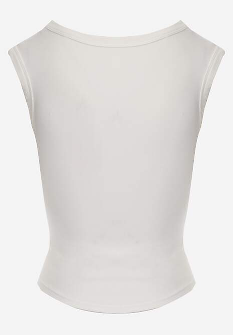 Biały Wiskozowy Top Dopasowany z Kwadratowym Dekoltem Bez Rękawów Bilincja 7