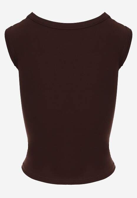 Brązowy Wiskozowy Top Dopasowany z Kwadratowym Dekoltem Bez Rękawów Bilincja 7