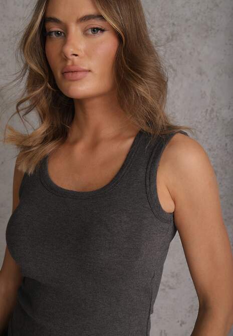 Szary Wiskozowy Top Dopasowany z Kwadratowym Dekoltem Bez Rękawów Bilincja 5