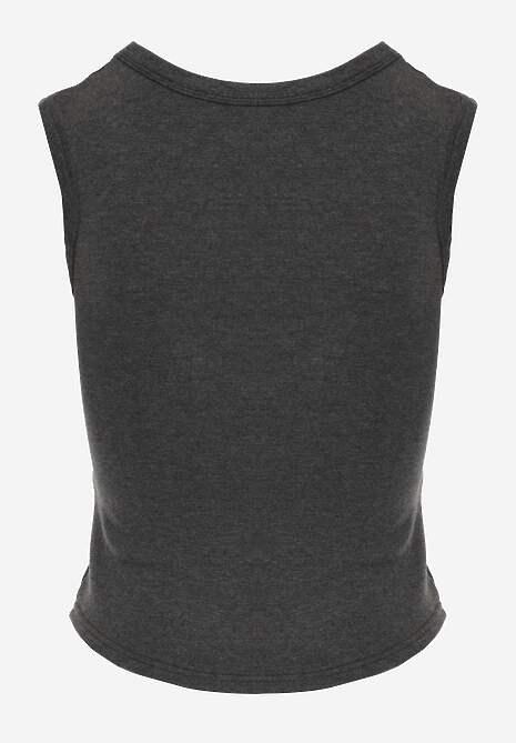 Szary Wiskozowy Top Dopasowany z Kwadratowym Dekoltem Bez Rękawów Bilincja 7