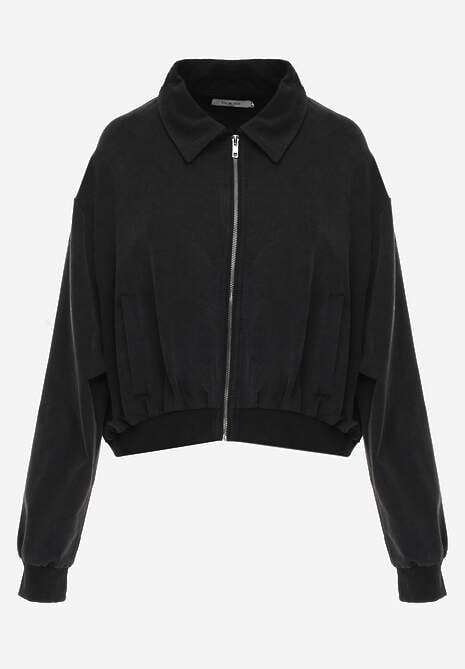 Czarna Bluza Bomberka z Bawełny Oversize Ozdobiona Kołnierzem Vimelles 6