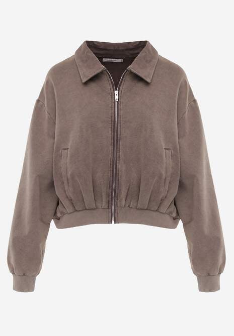 Beżowa Bluza Bomberka z Bawełny Oversize Ozdobiona Kołnierzem Vimelles 6
