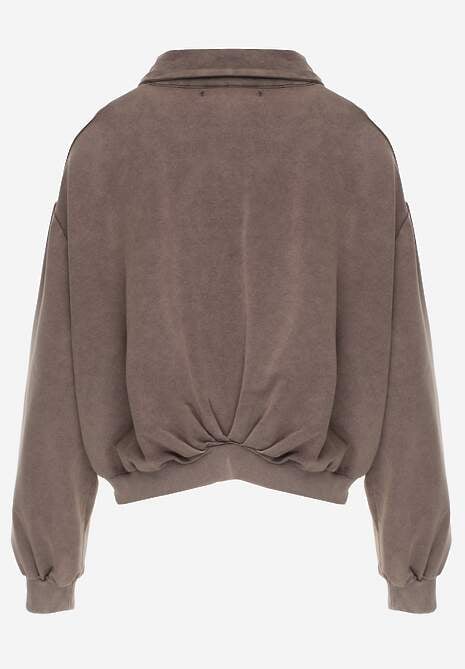 Beżowa Bluza Bomberka z Bawełny Oversize Ozdobiona Kołnierzem Vimelles 7