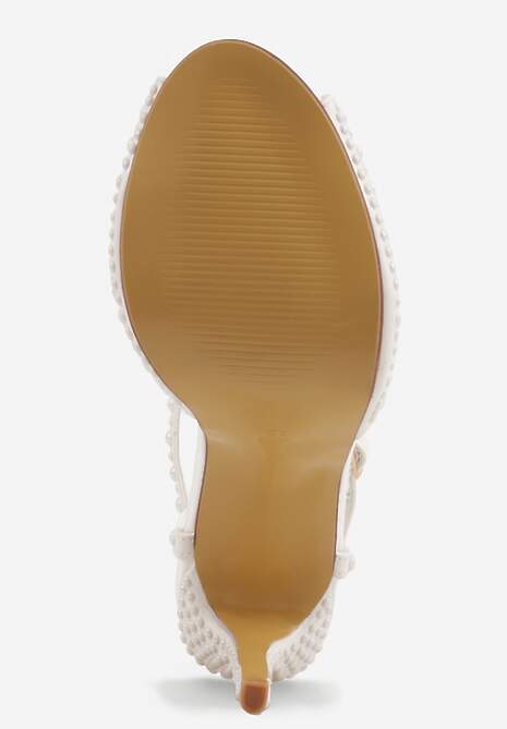 Białe Sandały Peep Toe na Szpilce z Perełkami i Paskiem z Klamerką Velaniella 7