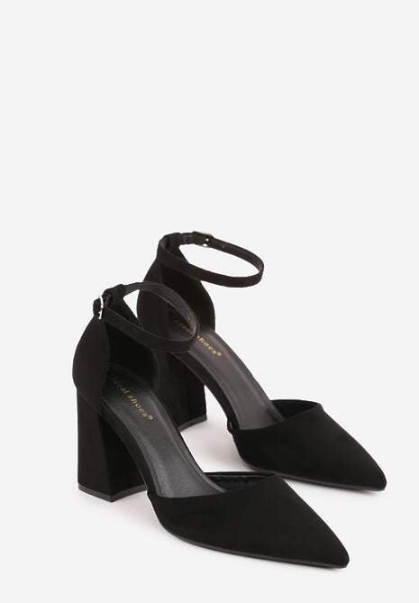 Czarne Czółenka z Imitacji Zamszu na Słupkowym Obcasie ze Szpiczastym Noskiem Hadina 5