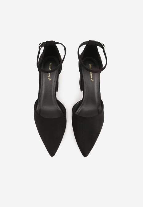 Czarne Czółenka z Imitacji Zamszu na Słupkowym Obcasie ze Szpiczastym Noskiem Hadina 6