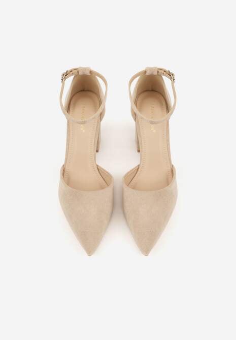 Ciemnobeżowe Czółenka z Imitacji Zamszu na Słupkowym Obcasie ze Szpiczastym Noskiem Hadina 6