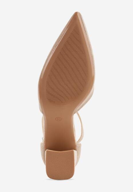 Ciemnobeżowe Czółenka z Imitacji Zamszu na Słupkowym Obcasie ze Szpiczastym Noskiem Hadina 7