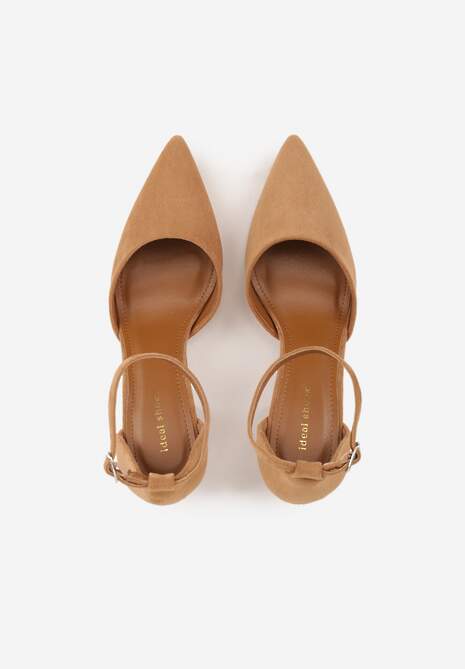 Jasnobrązowe Czółenka z Imitacji Zamszu na Słupkowym Obcasie ze Szpiczastym Noskiem Hadina 6