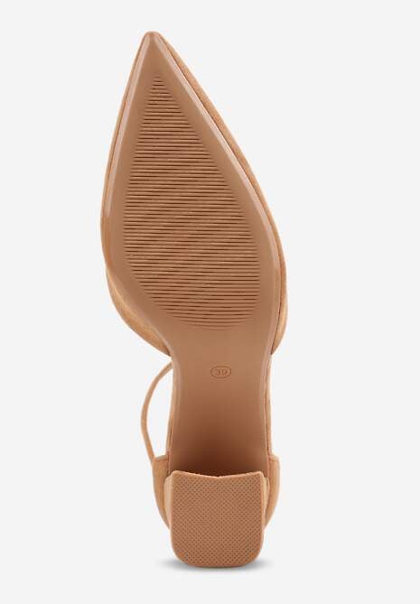 Jasnobrązowe Czółenka z Imitacji Zamszu na Słupkowym Obcasie ze Szpiczastym Noskiem Hadina 7