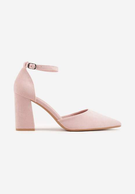Różowe Czółenka z Imitacji Zamszu na Słupkowym Obcasie ze Szpiczastym Noskiem Hadina 4
